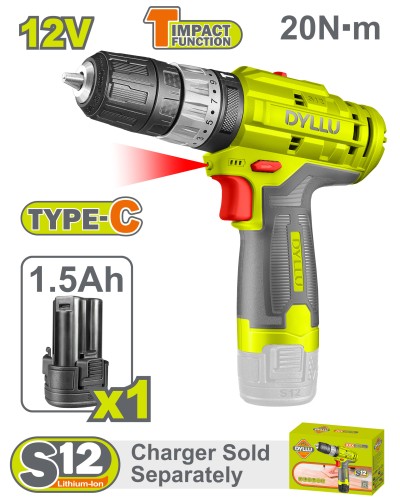 Аккумуляторный ударный дрель-шуруповерт 12 В / 1,5 А / 20 Нм / DTCDS540
